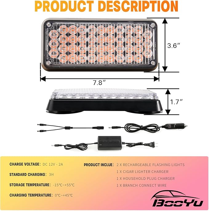 BooYu 2-Pcs Battery Operated LED Emergency Strobe Lights Bar w/Magnetic Base Rechargeable Portable Roadside Roof Top Mini Plow Flash Beacon Warning Light for Truck/Trailer/Vehicle (Red)