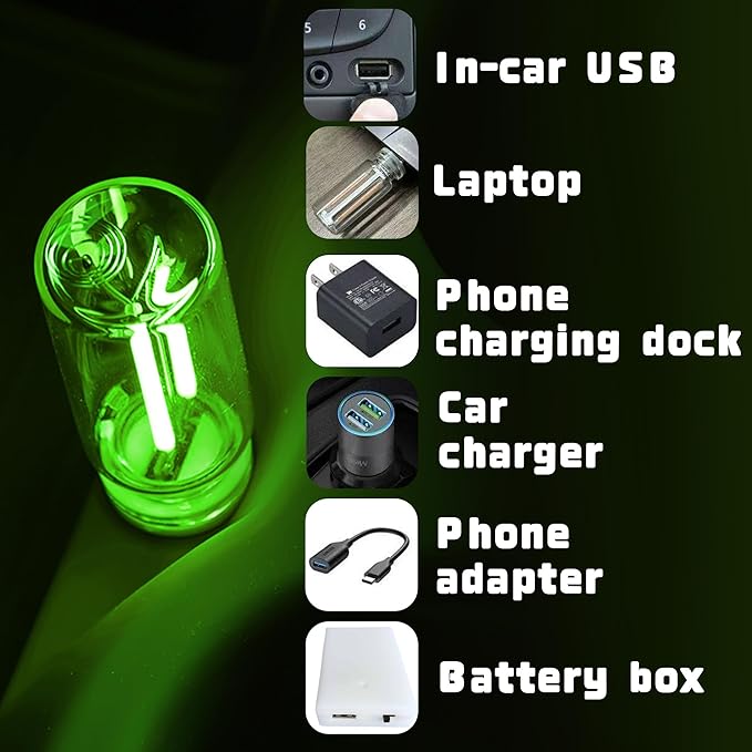 Retro Car Bulbs, No Pole Touch Dimmable USB & Battery Lighted LED Car Interior Atmosphere Lamp, Automotive Interface Mood Night Lights, Mini Portable Camping Lights Decorations (Green, 2Pack)