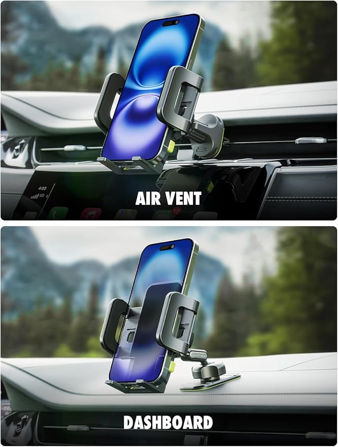 Bracketron Car Phone Holder, TripGrip Phone Mount for Car Dashboard & Air Vent, 360 Rotation One-Hand Release Car Cell Phone Holder for iPhone, Samsung, Androids.