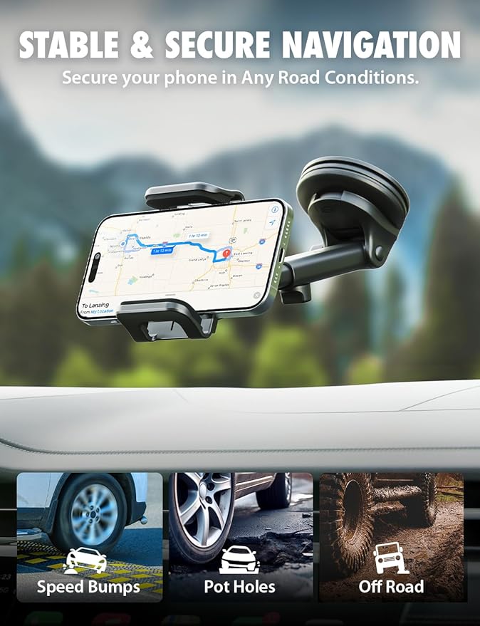 Bracketron Cell Phone Holders for Your Car - TripGrip Extend Phone Holder for Car Dashboard & Windshield, One-Hand Release, 360 Rotation, Suction Cup Car Phone Holder Mount for iPhone Android Samsung
