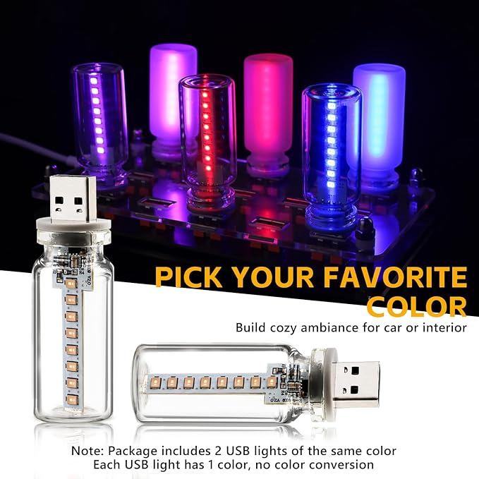 2PCS USB Lights for Car, Retro LED Car Interior Lamp Ambient Lighting, Universal USB Plug Lights for Cars, bedrooms, Camping, Parties, Clear Glass Bottle Decorative Night Light, Purple Light