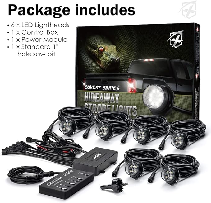 Xprite Red Blue LED Hideaway Strobe Police Lights Kit, 20 Flashing Patterns w/Control Panel for Headlights Taillights Hazard Warning Mounting, for Emergency Vehicles Volunteer Cop Cars Trucks 6PCS