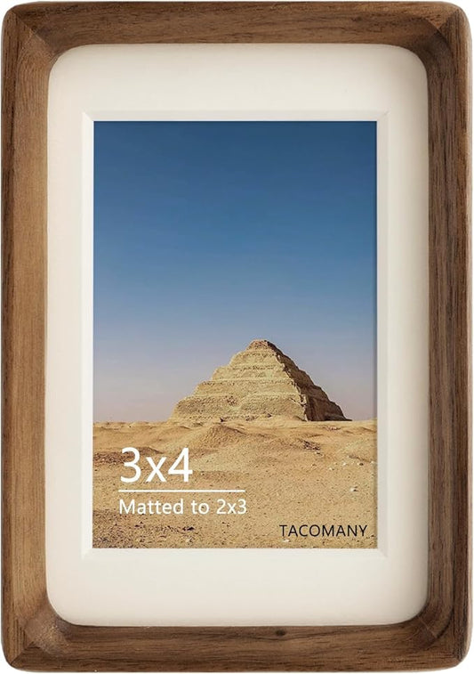 Natural Wood Photo Frames Inspired Tabletop Picture Frame with Mat, Vertical or Horizontal Display (Walnut, 3x4 matted to 2x3)