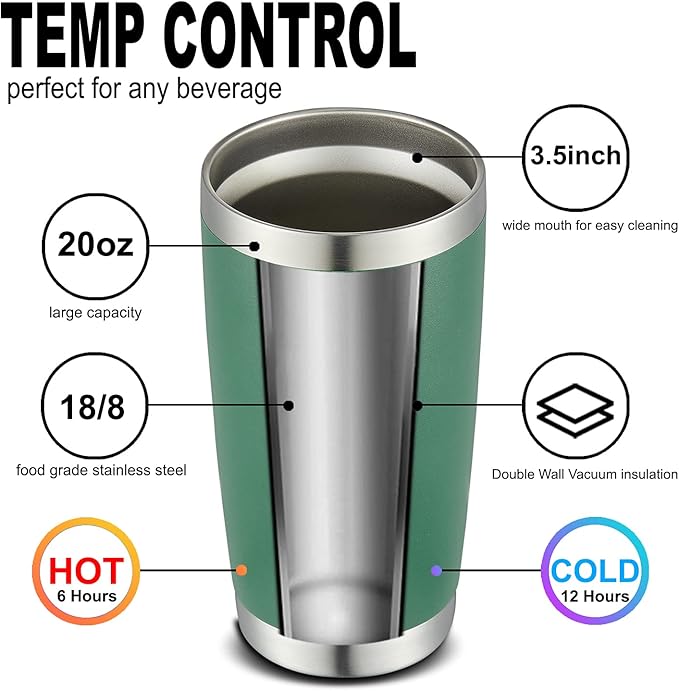 COMOOO 20oz Tumbler Bulk Double Wall Vacuum Insulated Travel Mug, Stainless Steel Tumbler with Lid and Straw Durable Powder Coated Insulated Coffee Cup for Cold & Hot Drinks (Dark Green, 2 pack