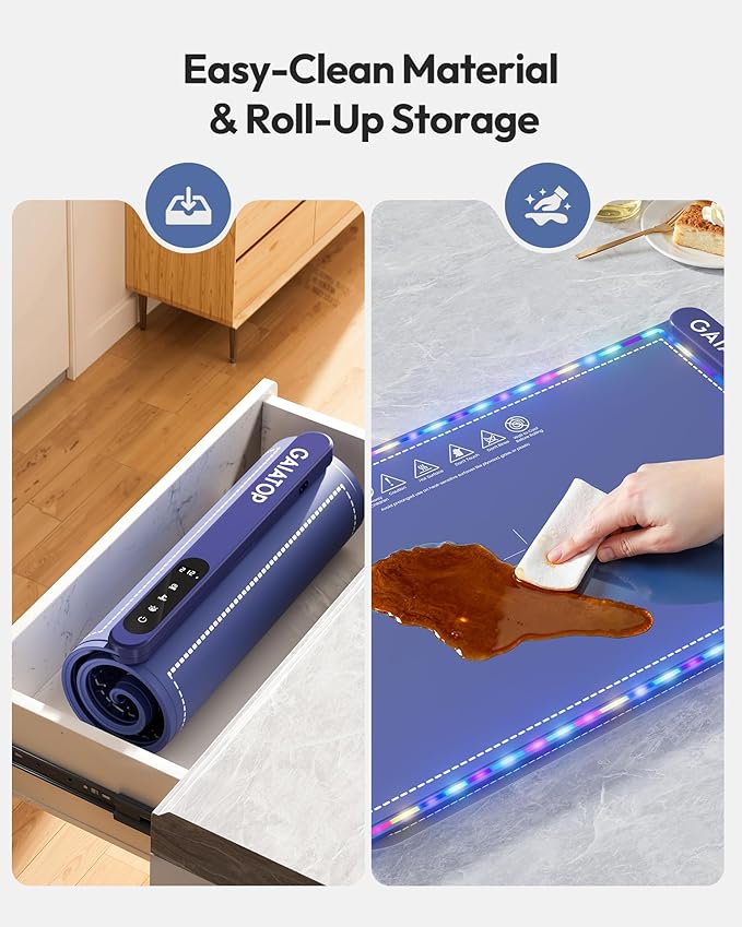 Gaiatop Food Warmers for Parties Buffet with Trivet, RGB Edge, Electric Warming Mat for Countertop, 6 Temp Level 122℉-212℉, 6 Timer Settings, Full-Surface Fast Heating, Portable Silicone Food Warmer