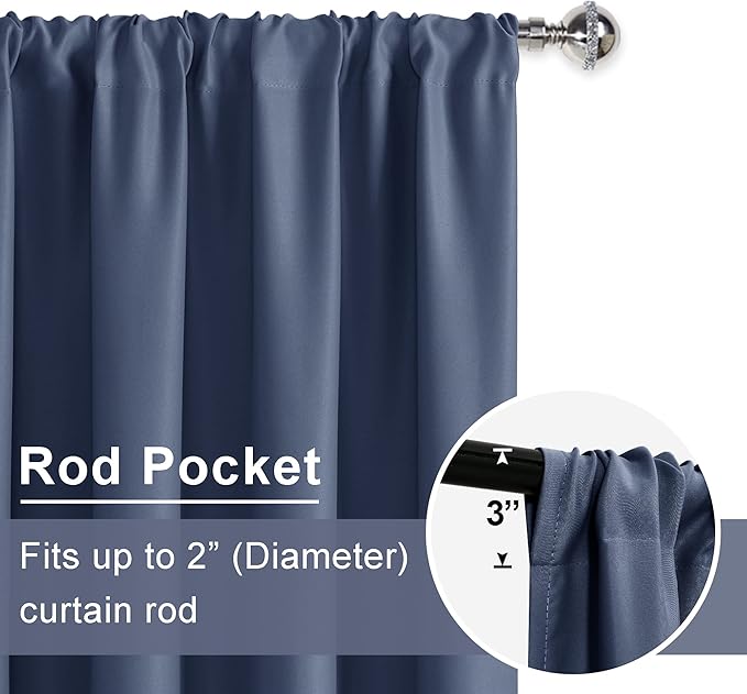 JIUZHEN Blackout Curtains for Bedroom - 70 x 84 Inch Extra Wide Privacy Assured Thermal Insulated Room Darkening Room Divider Curtain Cover for Living Room, Set of 2 Panels with Tiebacks, Dusty Blue