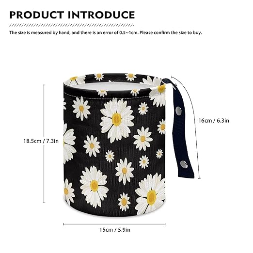 Cute Daisy Print Portable Car Garbage Bin Reusable Collapsible Hanging Portable Dustbin Bin Waste Basket Car Accessories Interior for Car SUV Trucks Universal