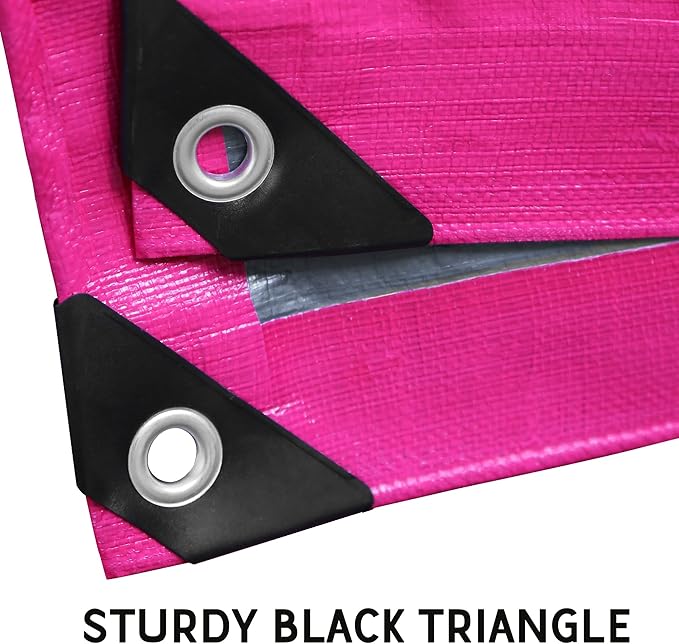 STARPYNG-12 Mil Pink/Silver 8x14 Feet Tarp-Heavy Duty Poly Tarp-Cover,Waterproof, UV Resistant, Weather Resistant, Cover Cars, Boats, Courtyards,Camping