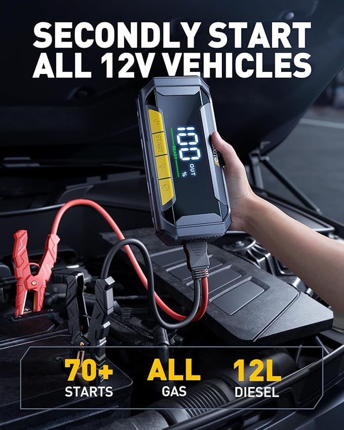 AUXITO 8000A Car Battery Jump Starter Boost Force Start Function Jump Box 60W Fast Charging 160W DC Output Portable Jump Starter for 12V Vehicle 700LM Super Bright Flashlight (All Gas/Diesel)