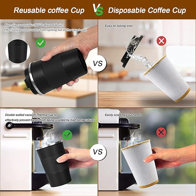YINBAOGE Insulated Travel Coffee Mug, Spill & Leak Proof, Portable To Go Camping Stainless Steel Coffee Tumbler, Reusable Thermal Coffee Cup with Lid for Hot & Cold Drinks (Black, 17 OZ)