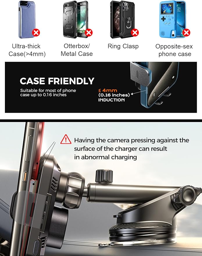 CHGeek Wireless Car Charger with Phone Holder Mount, 15W Fast Charging Auto Clamping Phone Holders for You Car Windshield Dashboard Air Vent Accessories for iPhone, Samsung Galaxy, Google, etc