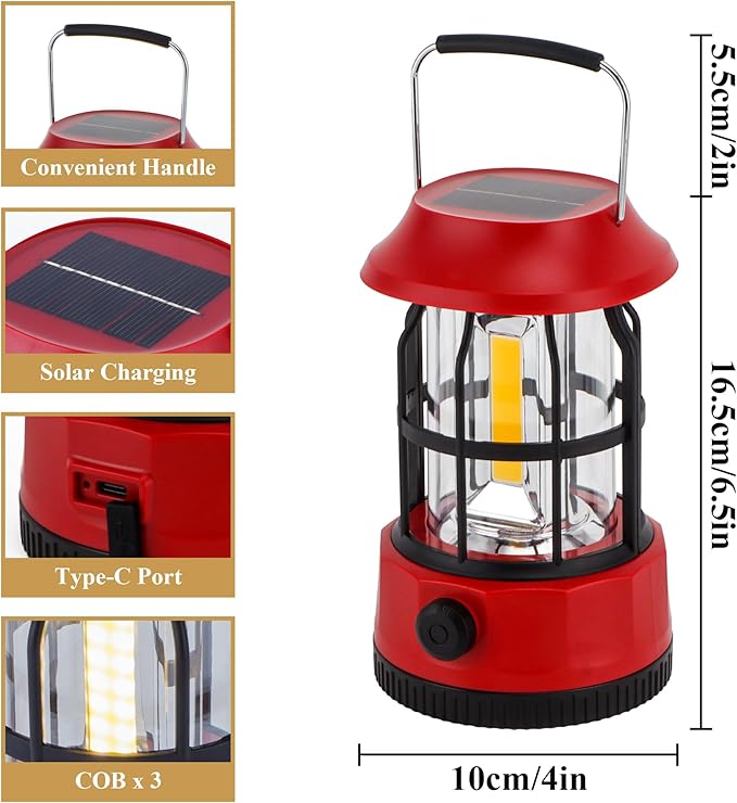 TRIROCKS Set of 8 LED Solar Camping Lantern Dimmable Rechargeable Lantern IPX3 Water-Resistant Portable Emergency Lights Outdoor Camping Lights for Camping Home Power Outage Hurricane Hiking (Red)