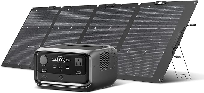 EF ECOFLOW Solar Generator RIVER 3 Plus with 220W Solar Panel, 286Wh Portable Power Station LiFePO4 Battery, 3 Up to 1200W AC Outlets, <10 MS UPS, Expandable to 858Wh, <30 dB Quiet, 1Hr Fast AC Charge