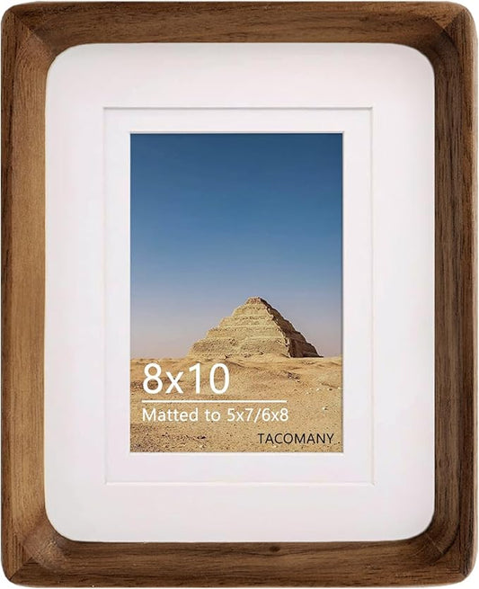 Natural Wood Photo Frames Inspired Tabletop Picture Frame with Mat, Vertical or Horizontal Display (Walnut, 8x10 matted to 5x7/6x8)