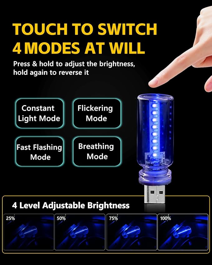 2PCS USB Lights for Car, Retro LED Car Interior Lamp Ambient Lighting, Universal USB Plug Lights for Cars, bedrooms, Camping, Parties, Clear Glass Bottle Decorative Night Light, Bule Light