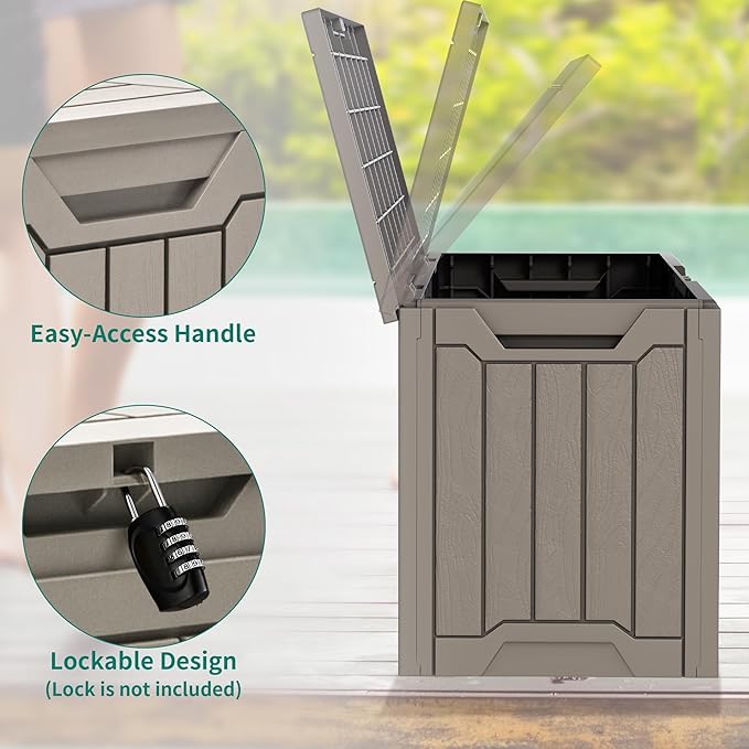 YITAHOME 30 Gallon Deck Box Outdoor Storage Box, Waterproof Resin Package Delivery and Storage Box with Lockable Lid for Patio Furniture Cushions, Pool Accessories, Garden Tools, Brown