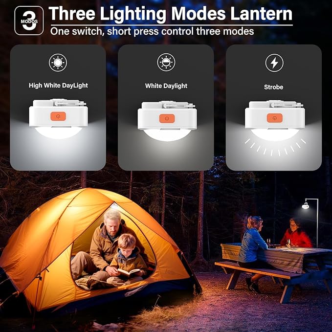 Rechargeable Camping Lights FLY2SKY 3Pcs White Tent Lights Mini Flashlight Portable LED Camping Lantern Survival Gear Camping Accessories for Hiking Backpacking Fishing Hurricane Emergency Outage