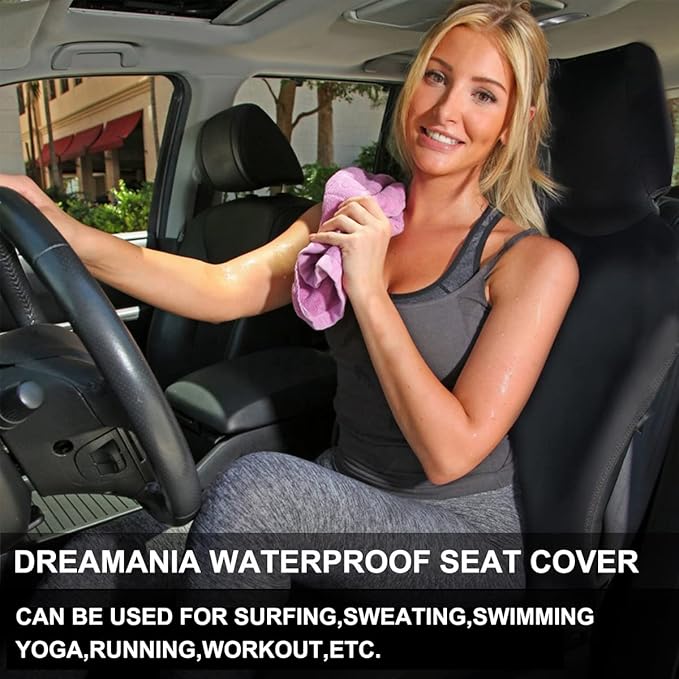 Waterproof Seat Cover, 2pcs Upgraded Sweat Carseat Protector, Perfect for Universal Anti-Slip Car Truck SUV Seat, Ideal for Surfing Yoga Gym Workout, Black