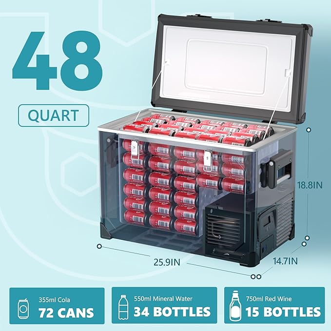 EUHOMY 12 Volt Refrigerator, 48QT Electric Cooler Powered by SECOP, Car Refrigerator -4℉~68℉, 12V Fridge 12/24V DC 110-240V AC, Portable Freezer for Camping, Boat,Travel