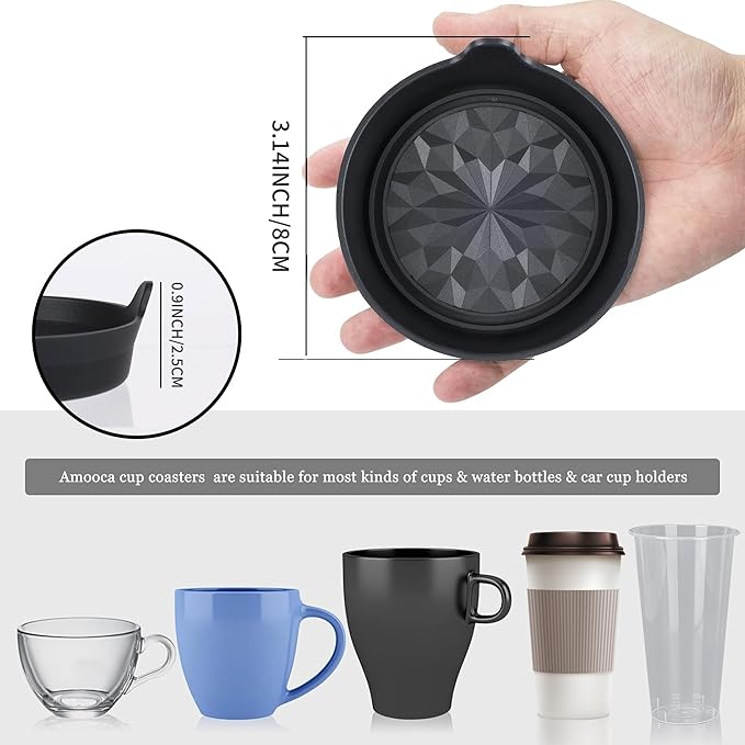 Amooca Car Cup Coaster Universal Automotive Waterproof Non-Slip Cup Holders Sift-Proof Spill Holder Car Interior Accessories 4 Pack Black Flower