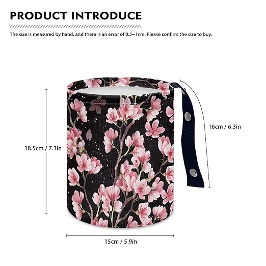 Cute Cherry Blossom Car Trash Can Reusable Foldable Hanging Portable Dustbin Bin for Back Seat, Front Console, Floor, or Hanging Headrest Waste Basket