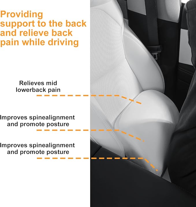 Memory Foam Lumbar Support Pillow for Tesla Model 3 Model Y Model S/X Cybertruck Model 3 Hidden Model Y Juniper Accessories - Mid/Lower Back Support Cushion for Car Seat (White)