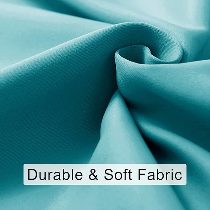 JIUZHEN Blackout Curtains for Bedroom - Thermal Insulated Room Darkening Noise Reducing, 70 x 84 Inch Length Curtains for Living Room, Set of 2 Panels with Tiebacks, Turquoise