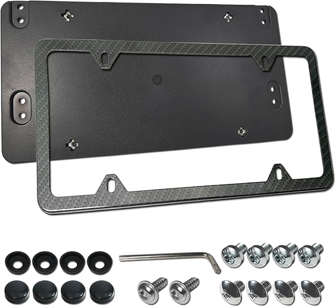 Rear License Plate Bracket Holder for Mercedes-Benz 2007-2023, Bumper Tailgate Trunk Car Tag Mounting Kit with Carbon Fiber Frame, Replaces: 1698170211, A0008101711