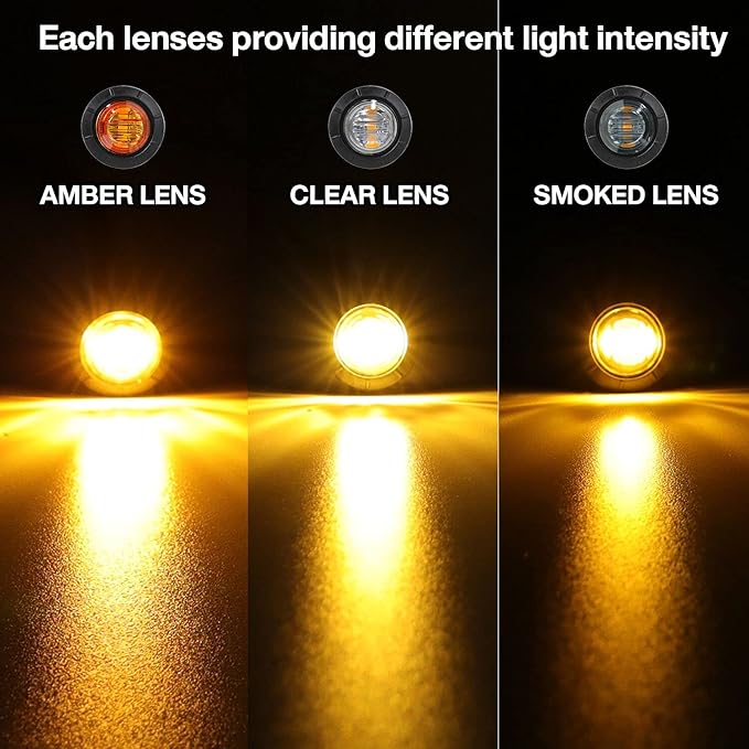 100 PCS 3/4" Round 3 LED Clearence Light Front Rear Side Marker Indicators Light for Trailer Truck Car Bus RV Van Caravan Boat (Smoked lens Amber light)