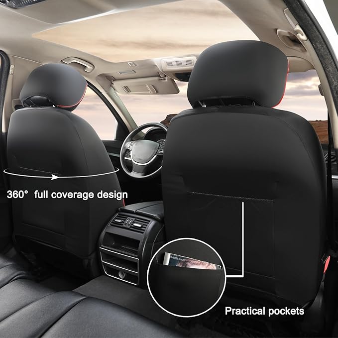 GIANT PANDA 2 Front Leather Car Seat Cover for Hyundai,3D Air Cool Mesh Thick Seat Covers Custom Fit Hyundai Sonata Elantra Santa Fe Tucson Accent Kona Palisade Genesis Venue Ioniq (Red+Black)