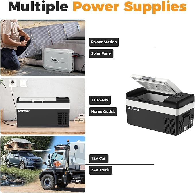 Setpower 12 Volt Refrigerator, 21QT portable freezer,12V Car Fridge With Fix Ropes,Compressor Electric Cooler -4℉~68℉,Plug in cooler for vehiclesTruck RV SUV Van Travel Camping RoadTrip
