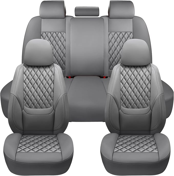 NS YOLO Full Coverage Leather Car Seat Covers Full Set,Waterproof Seat Covers for Cars,SUVs Pick-up Truck, Car Seat Cushion,Car Seat Protector,Grey Seat Cover with 5 Seats