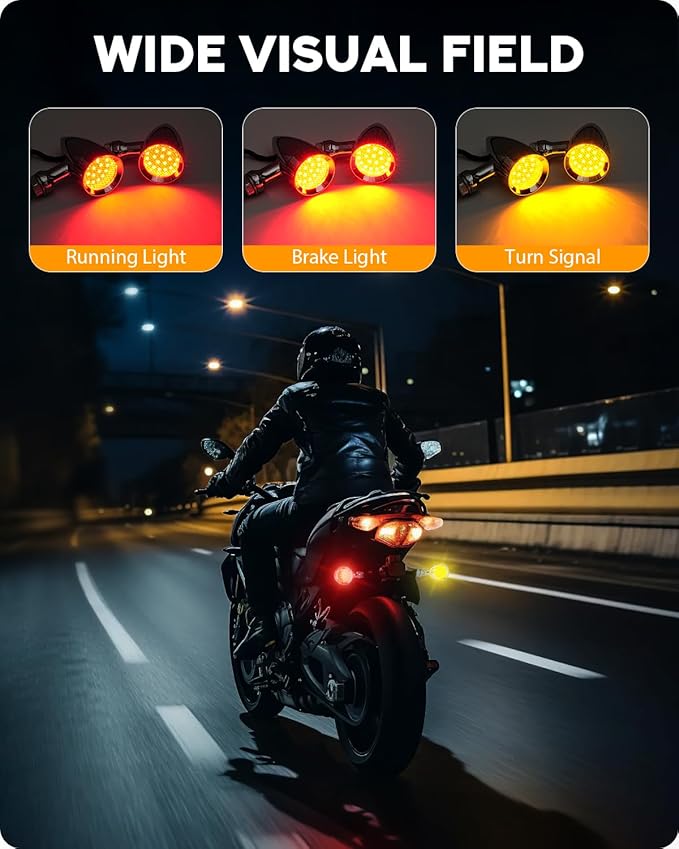 PBYMT Motorcycle Front turn Signals LED, 24 LEDs Bullet Blinkers Chrome Amber Lights Compatible for Harley Honda Kawasaki Suzuki Triumph Yamaha (2PCS) (Chrome/Red & Yellow)
