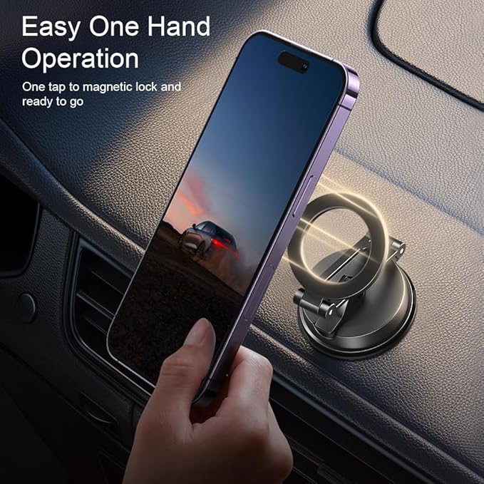 Magnetic Car Dashboard Phone Holder(with Magnetic Phone Lanyard with Ring Holder),Magnetic Dash Phone Holder for Car,One-Hand Operation,360-Degree Adjustable