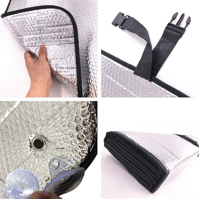 Car Windshield Sunshade-Thicken 5-Layer Bubble Block Heat and Sun UV Rays,Front Windshield Sun Shade- Keeps Your Vehicle Cool - 58 x 27.5 Inch (Sliver)