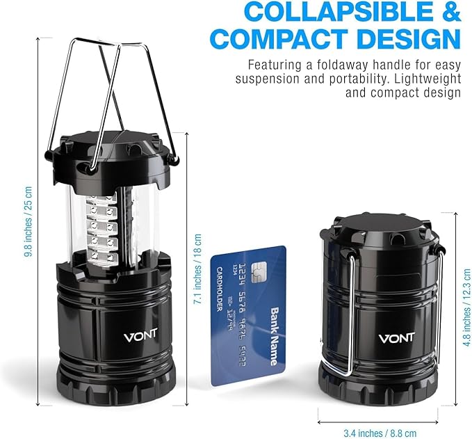 1 Pack LED Camping Lantern, LED Lanterns, Suitable Survival Kits for Hurricane, Emergency Light for Storm, Outages, Outdoor Portable Lanterns, Black, Collapsible, (Batteries Included)