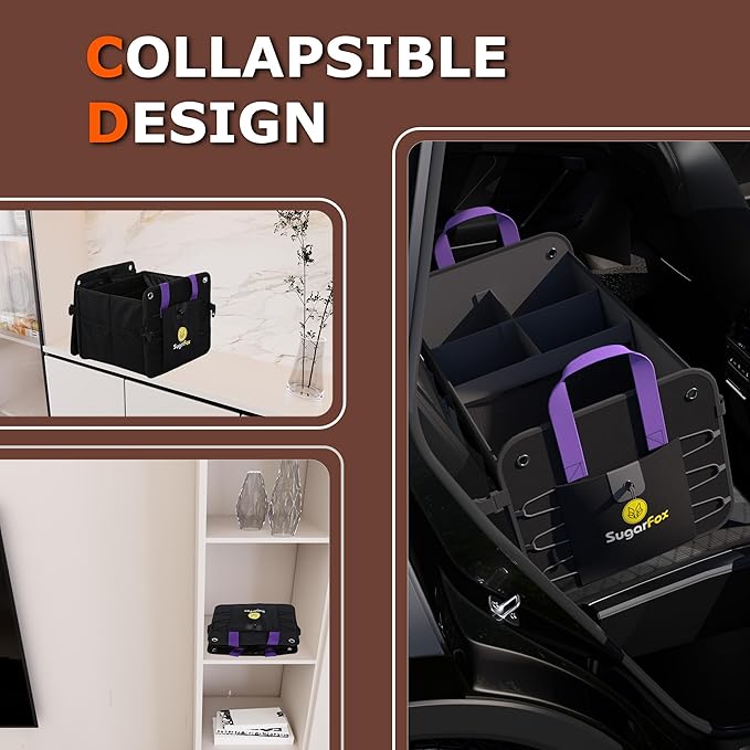 Large Capacity Trunk Organizer for Car & SUV – Waterproof with 8 Mesh Pockets, collapsible & Adjustable compartments, 84L Durable Storage with Non-Slip Base, Black - M313