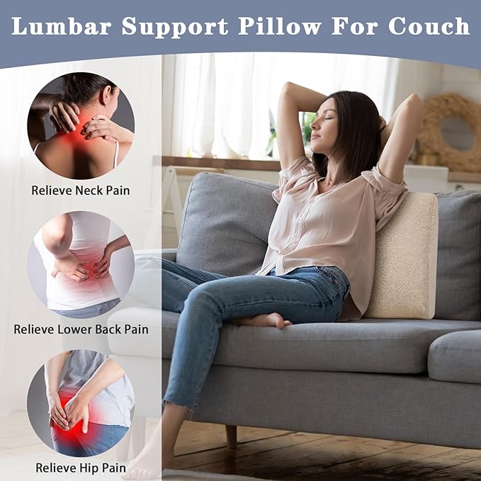 baibu Lumbar Support Pillow for Recliner, Large Memory Foam Dual-Layer Patent Design Back Support Cushion for Sofa & Gaming Chair, Ergonomic Lumbar Pillow with Machine Washable Cover, Beige