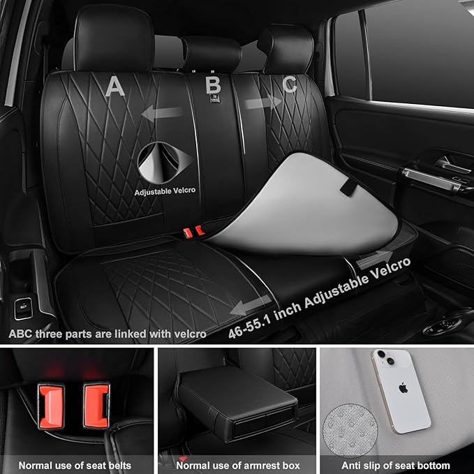 CAR PASS Leather Seat Covers Full Set, Luxury Seat Protector for Cars, Waterproof PU 5-Seat Car Seat Covers Universal for SUV Sedan Truck, Airbag Compatible & Anti-Slip, Solid Black