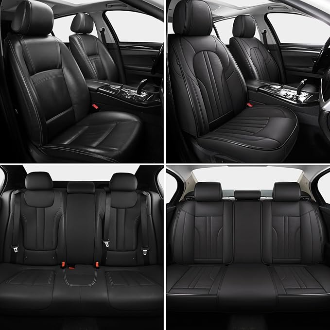 Car Seat Cover Full Set, Leather Car Seat Cover, Waterproof Seat Covers, Car Seat Cushion, Nappa Leather Seat Covers Car Seat Protector Universal Fit Most Cars Black