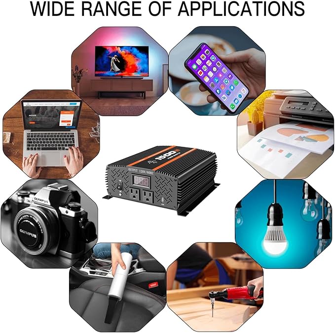 1500 Watt car Power Inverter 12V to 110V/120V for RV car Truck semi Truck Vehicles Camping with LCD Display 1500W