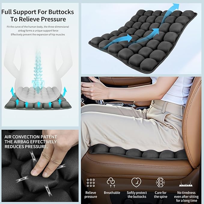 1Pcs Travel Seat Cushion - Inflatable Airplane Seat Cushion for Travel.Suitable for Long Distance Sedentary People to Use,Easy to Carry, 3D Inflatable Airbag is Ergonomic and Suitable (Black-1Pack)