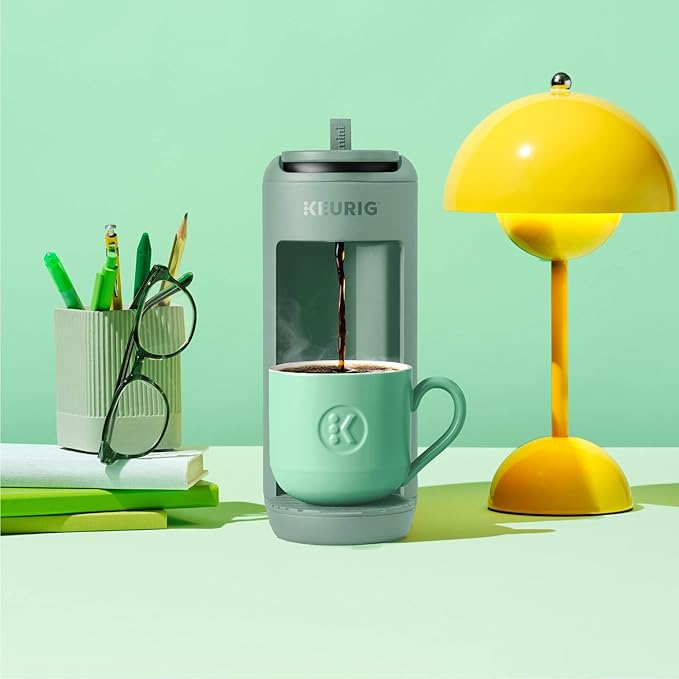 Keurig K-Mini Mate Single Serve K-Cup Pod Coffee Maker, Brews Up to 12 oz Cup, Compact Portable Coffee Machine for Small Spaces, Dorms & Offices, Glamping Green
