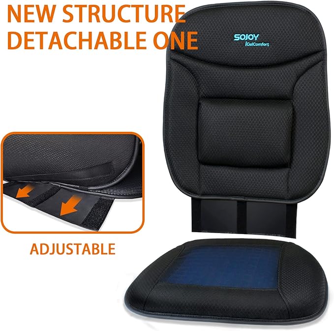 Sojoy Truck Seat Cushion with Firm Lumbar Support,Gel Seat Cushion with Upper Lower Back Support Pillow for Office,Car,Truck, Pain Relief Coccyx Seat Cushion