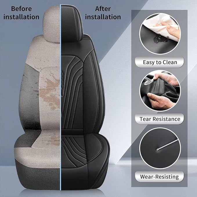 Seat Covers Fit for Nissan Frontier 2009-2023 2024 2025 Car Seat Covers Full Set Faux Leather Breathable Waterproof Car Seat Cushions (5 Seats, Black)