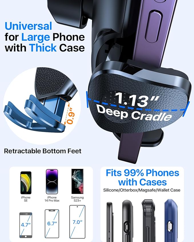 YRU [2025 Upgraded Universal Car Phone Holder Mount【360° Rotatable &Strong Suction】 Cell Phone Holder for Car Dashboard Windshield Phone Holder Dash Stand for iPhone 16 15 13 Samsung Truck, Silver