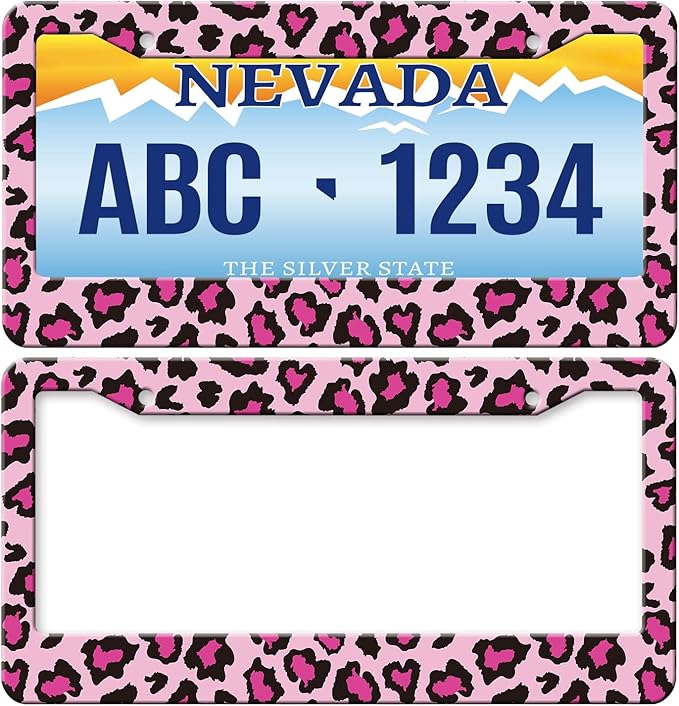 MIOAOSRT Pink and Black Leopard License Plate Frame Leopard License Plate Cover Car Tag Holder Metal License Plate Frame Fits Standard U.S.Vehicles 12x6 Inch