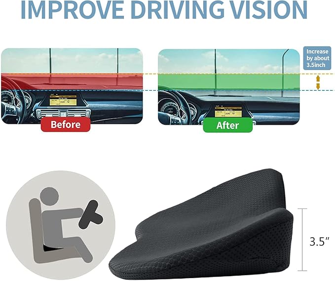 Car Seat Cushion, Memory Foam Seat Pad for Sciatica and Lower Back Pain Relief, Seat Cushion for Car Seat Driver (Black)
