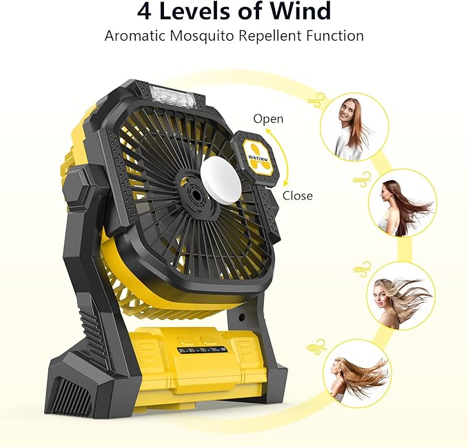 ONLYNEW Portable Fan Rechargeable, 20000mAh Cordless Battery Powered Fan with LED Lantern, USB C Battery Operated for Travel Bedroom Home Camping Tent Office Beach Desk Fishing Table (Yellow)