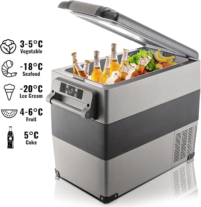 VEVOR CF55 12 Volt 58 Qt Refrigerator, Dual Zone Portable Compressor 12/24V DC and 110-240V AC, Freezer Fridge Cooler, for Car, Truck RV, Camping and Home Use, Black+Gray
